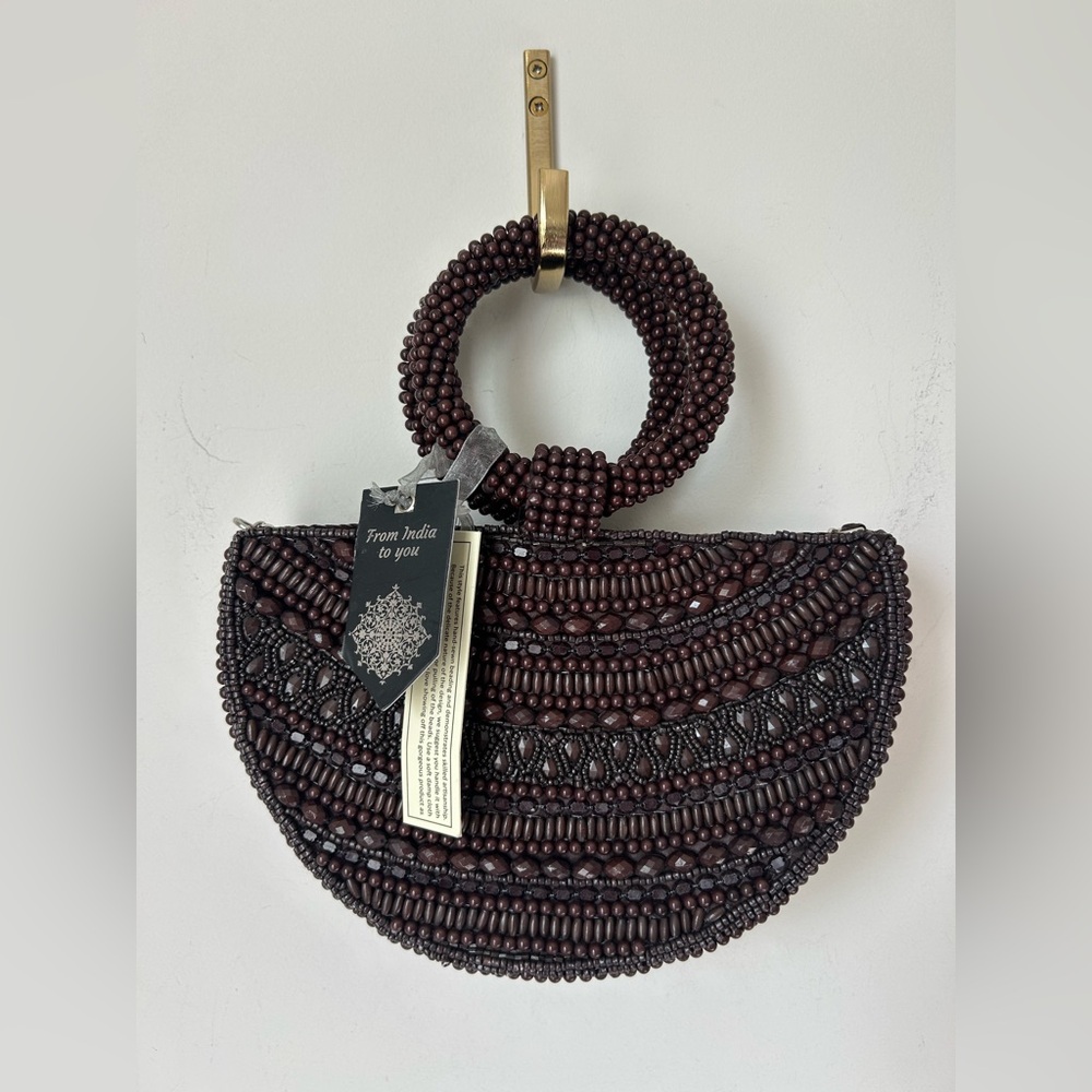 Viral made in India half circle handle Brown Beaded Handbag